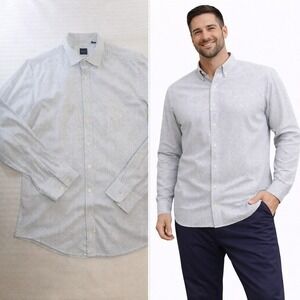 Hugo Boss Slim Fit Mens Long Sleeve Button Down Shirt White Blue Micro Print XL